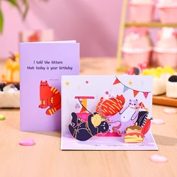 Cat Birthday Greeting Card Purple Pop Up Card Birthday Present Creative Gift With Envelope Fun Spoof Kitten Greeting Card