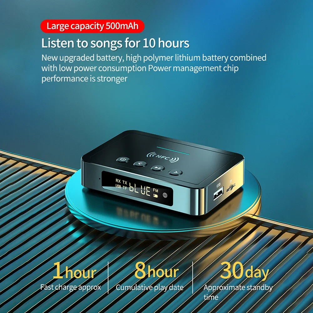 Adattatore audio 5.0 compatibile con Bluetooth NFC 3.5MM Aux RCA SPDIF Trasmettitore ricevitore FM wireless per telecomando disco TF U