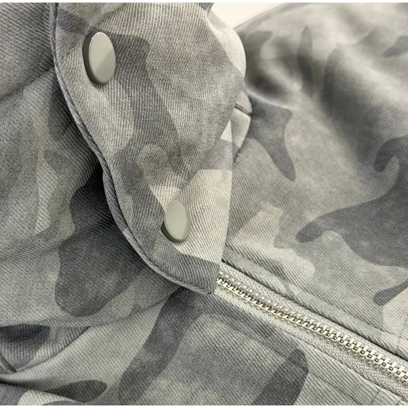 Camo Print Hooded Puffer Jacket Chic Zip Up Stand Collar Elastic Cuff Warm Cropped Coat 2026 Women Winter Commute Street Jackets