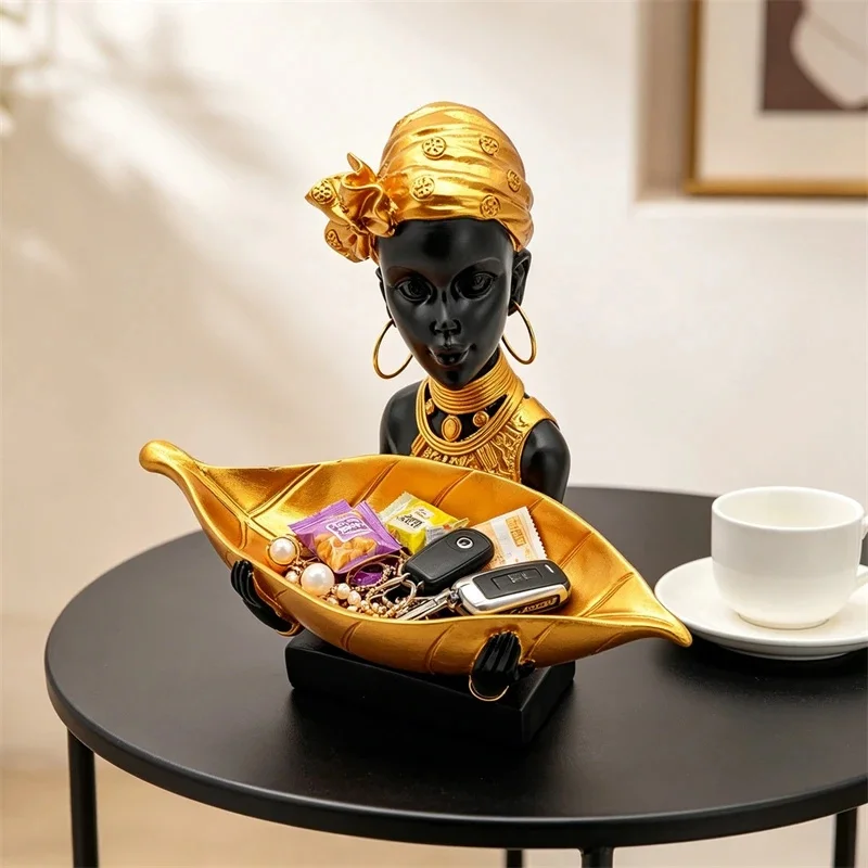 

Black Gold African Style Resin Key And Candy Tray Luxury Entryway Foyer Storage Dish For Home Decor Housewarming Gift For Women