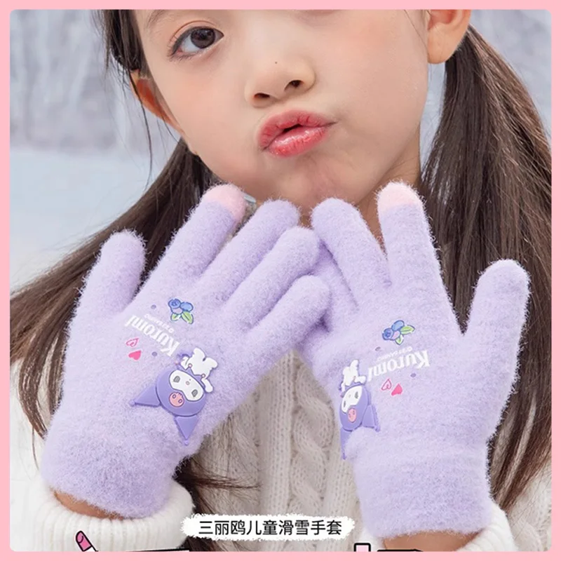 Guanti Kawaii Sanrio Kuromi My Melody guanti invernali a prova di freddo Touch Screen in peluche bambini caldi regali di natale per bambini