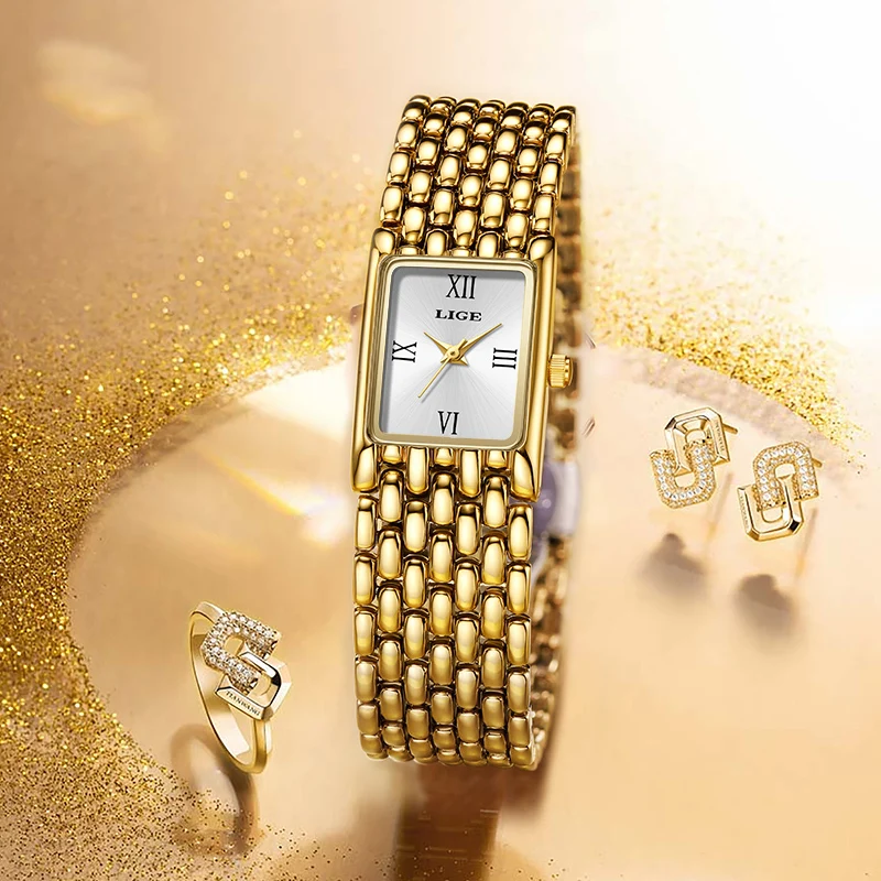 2025 LIGE New Watches Women Fashion Casual Luxury Gifts Womens Waterproof Square Dial Steel Belt Quartz Wrist Watch reloj mujer