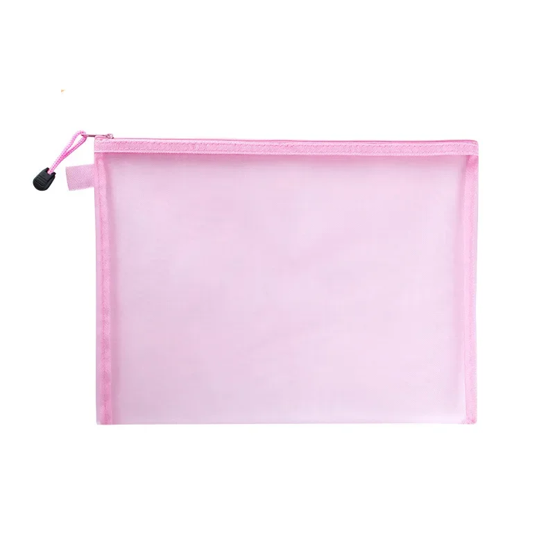 Nylon Mesh File Bag A4 Transparent Zipper Test Paper Information Bag Office Student Pen Bag Subject Bag Puzzle Storage Bag
