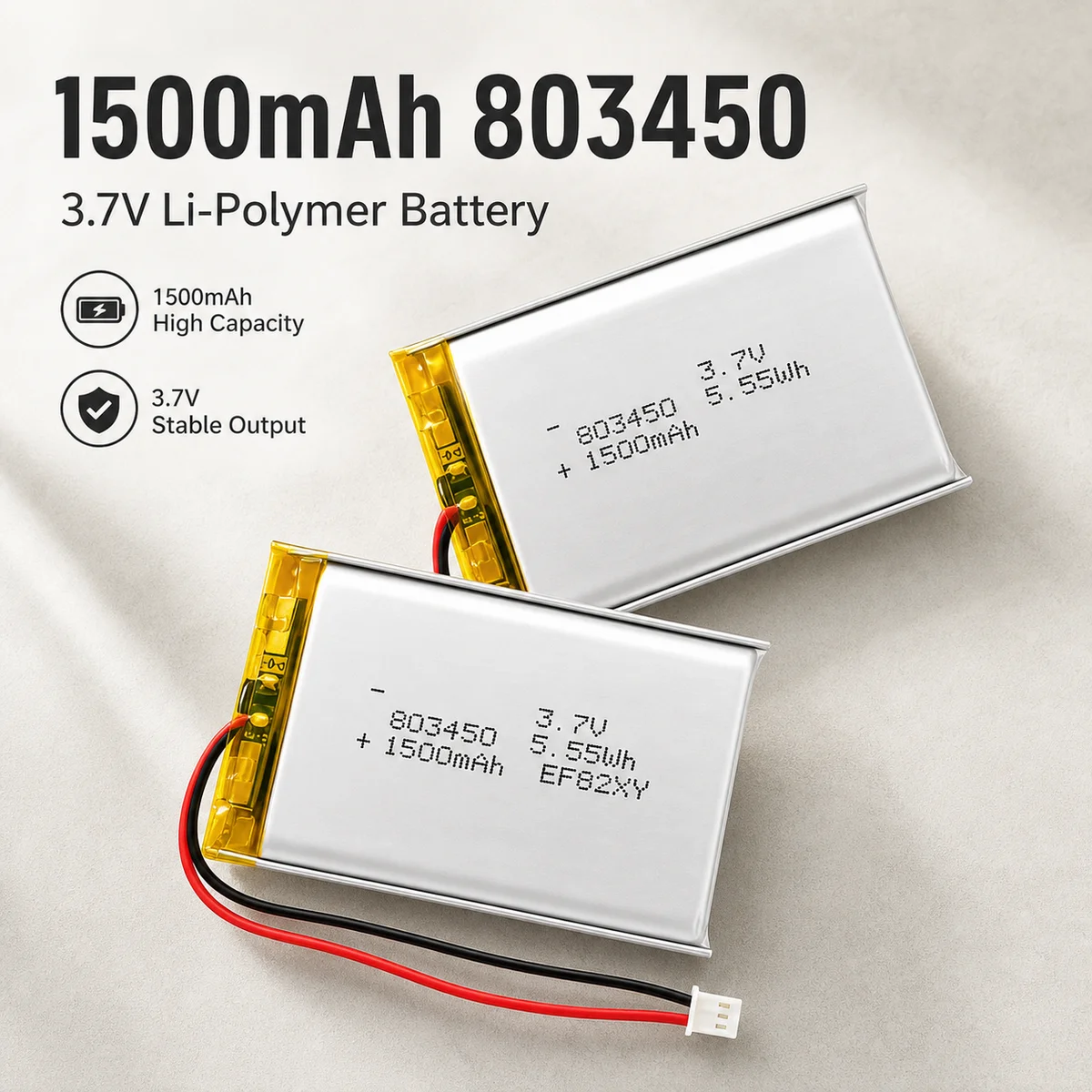 Rechargeable LiPo Battery 803450 3.7V 1500mAh PH2.0 Plug Lithium Polymer Battery for GPS Massage Device Car Recorder