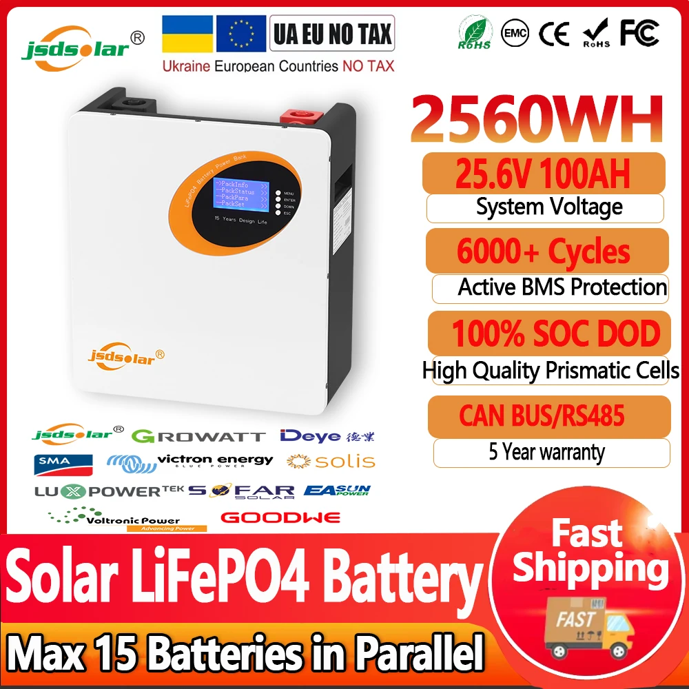 

24V 2.5KWh Powerwall 100Ah LiFePO4 Battery Pack 6000+ Cycle 25.6V Lithium Iron Phosphate Pack Buitl-in 8S BMS CAN RS485 For Home