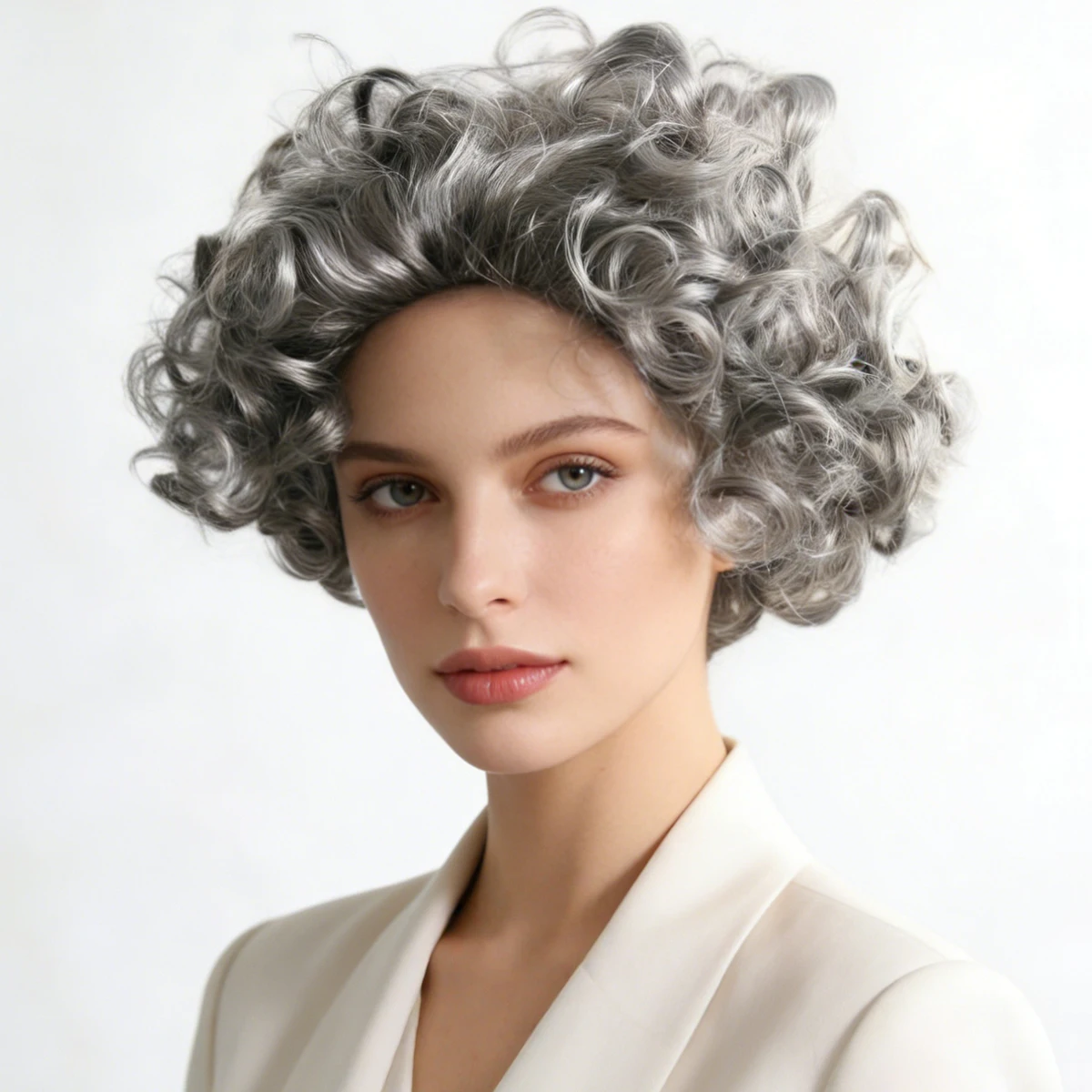 Gray Short Curly Wig for Elderly Women, Natural Synthetic Hair for Grandma Costume, Cosplay, Stage Performance and Party Looks