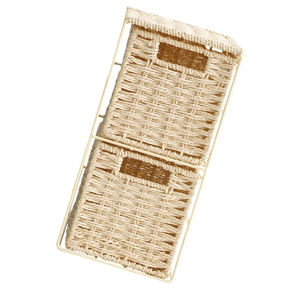 Woven Dual Layer Storage Basket for Room Organization Home Sundries Container Neat Simulated Rattan Organizer Basket
