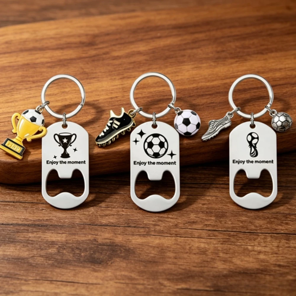 Creative Football Bottle Opener Keychain Mini Soccer Ball Tiny Shoe Pendant for Men Beer Drinking Bar Tool Sport Style Fan Gift
