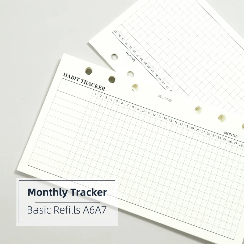 MyPretties 40 Sheets Basic Monthly Habit Trackers Refill Papers A6 A7 Filler Papers for Personal 6 Hole Binder Organizer N.1337