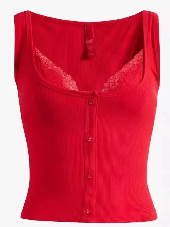 

Online Store New Faionable Lace Patchwork Vest ort Waist Cinching Strap Top Women Slim Fit Commute Sle Single Piece