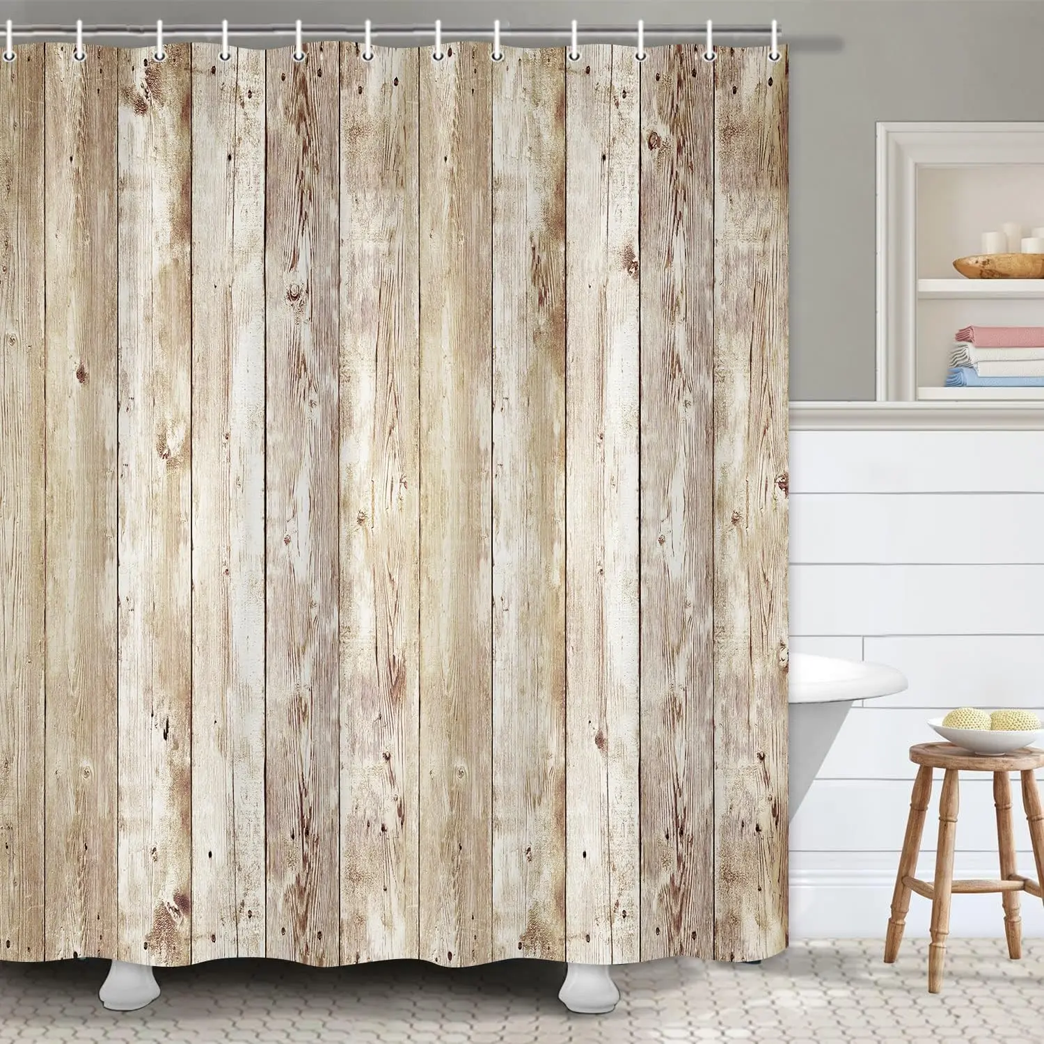 

Farmhouse Rustic Shower Curtains Bathroom,Vintage Brown Wood Barn Door Country Home Decor Plank Wall Texture Bathroom Curtain