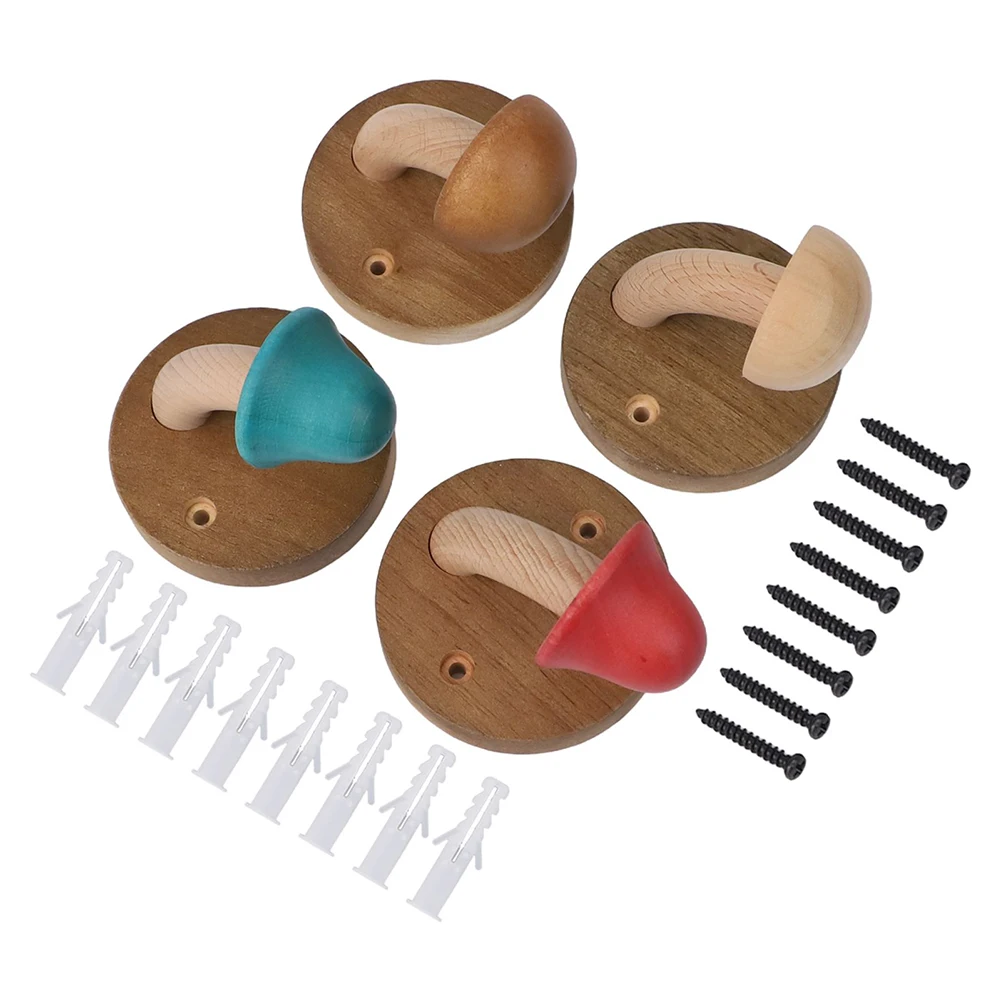 

Wooden Mushroom Shaped Wall Hooks with Expansion Screws 4 Pieces for Hanging Towels Bags and Other Household Items