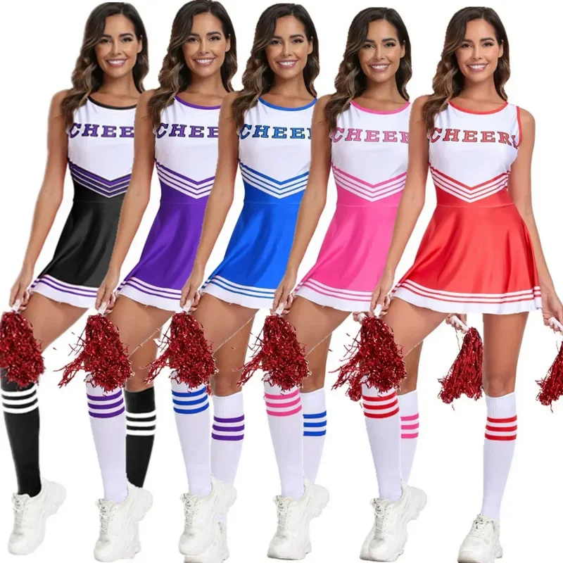 

Sexy Kid Girls Adult Cheerleader Costume Stage Performance Cheerleading Racer Parent-Child Cosplay Uniform Full Set