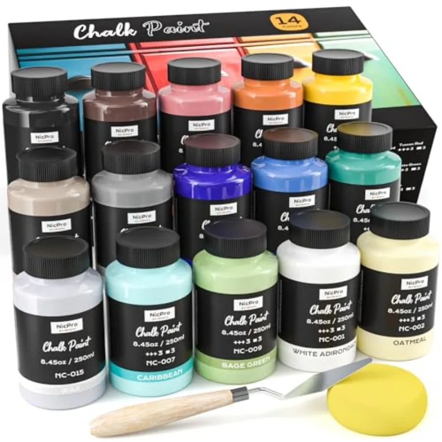 Chalk Paint for Furniture Ultra Matte Finish Acrylic Craft Paint Set .45 oz 250ml Chalk Furniture Paints with Liquid Wax Color