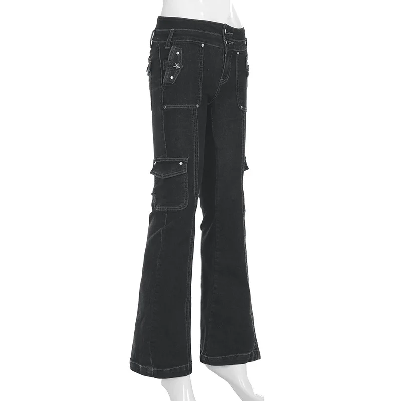 Pantaloni svasati neri da donna Y2k Retro anni 2000 Pantaloni moda streetwear Harajuku Pantaloni larghi da yoga anni '90