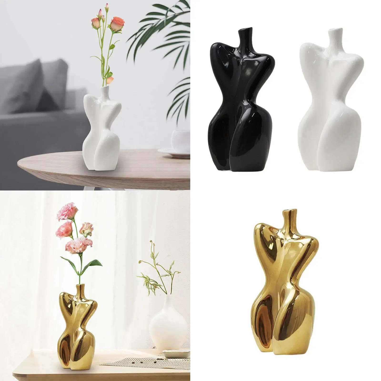 

Ceramic Vase Flowerpot Minimalist Abstract Flower Pot Female Form Flower Vase for Entryway Home Coffee Table Office Garden
