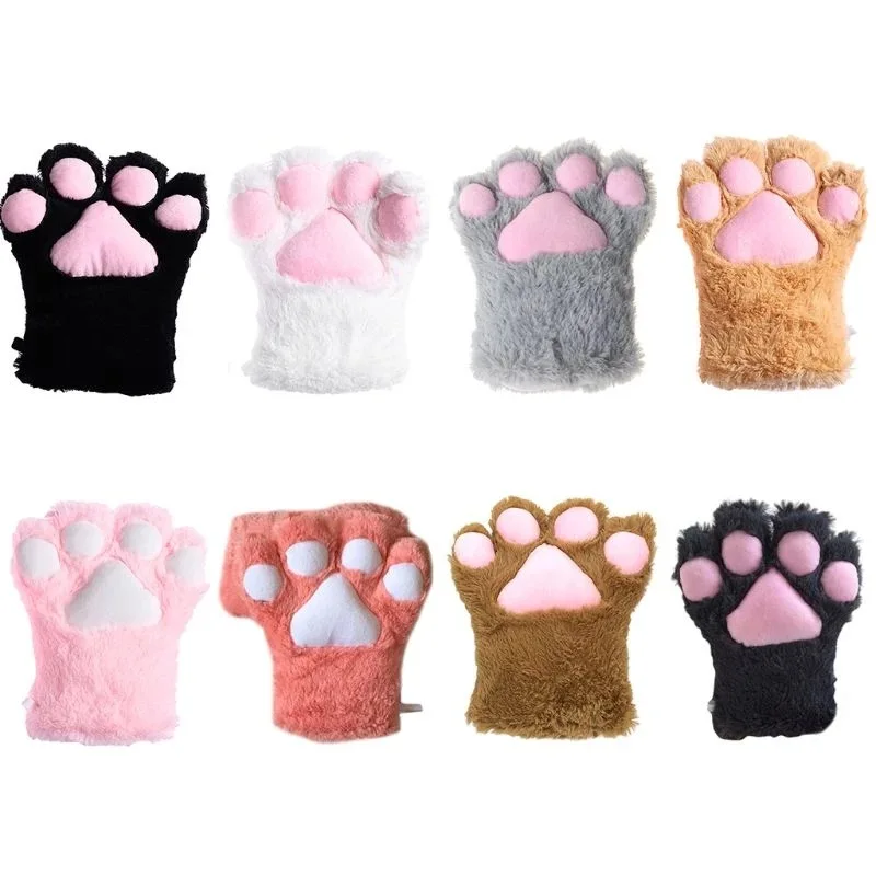 

1PC Cute Bear Cat Paw Gloves Fluffy Plush Cartoon Animal Anime Lolita Cosplay Mitten