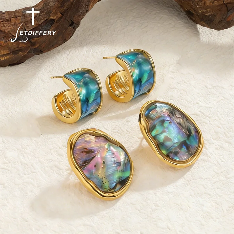 Letdiffery Orecchini Multi-Stile Con Conchiglia Di Abalone Per Donna Regalo Di Gioielli Con Orecchini Colorati Casuali In Acciaio Inossidabile Color Oro 18 Carati-image