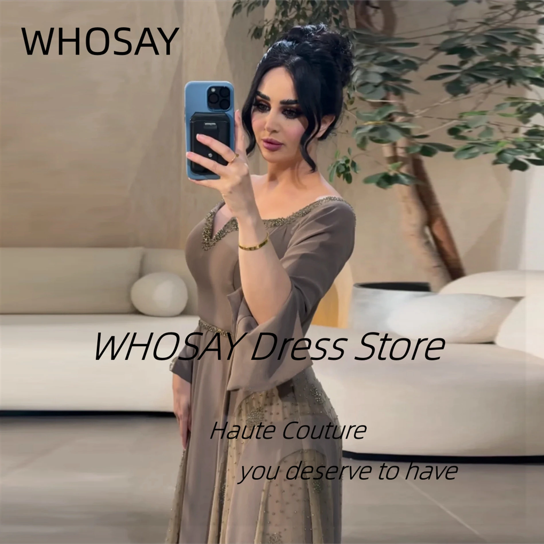 Whosay vestido de festa de casamento para mãe da noiva frisado pescoço quadrado vestidos de noite mangas compridas ocasião especial vestidos de baile