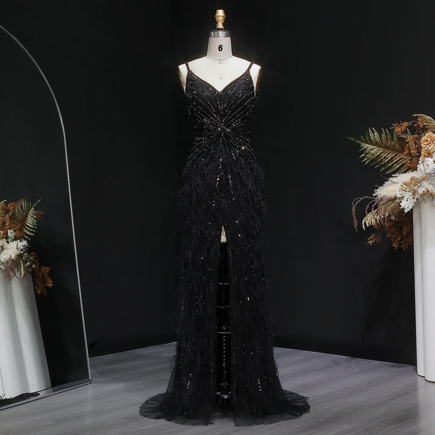 Sharon Said Dubai Luxuriöse Feder-Meerjungfrauenkleider in Silber für Hochzeiten, Blaues Arabisches Abendkleid, Partykleider SS004 Maßanfertigung – Detail 26