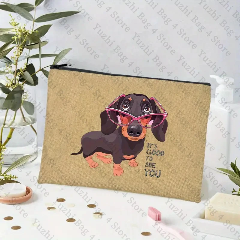 Peace Love Dachshunds Dogs Cosmetic Bags Beauty Linen Makeup Bag Bachelor Lipstick Pencil Case Travel Toilet Pouch for Dog Lover