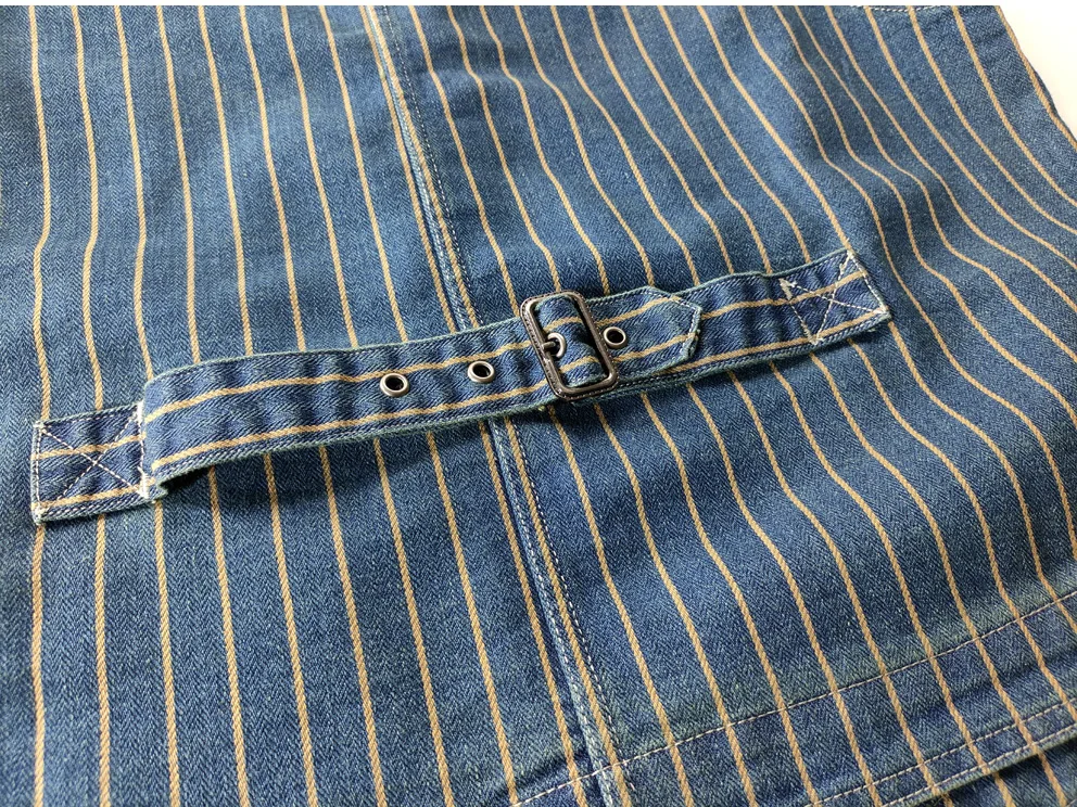 American casual retro denim blue vest washed 100% cotton vertical striped distressed buckle back gentleman camisole vintage