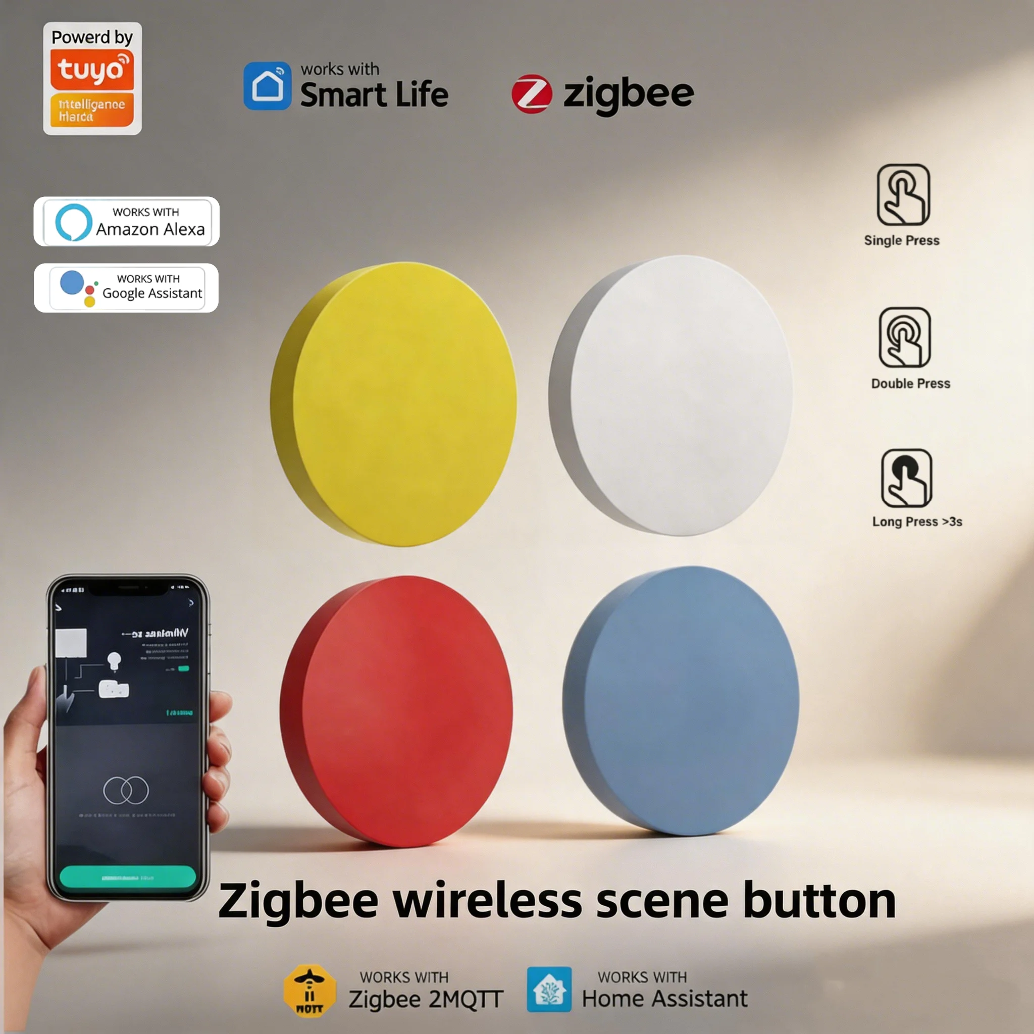 Tuya Zigbee – commutateur de scène intelligent, télécommande à bouton-poussoir, automatisation sans fil, déclencheur multi-scènes, prise en charge de la voix Alexa Google