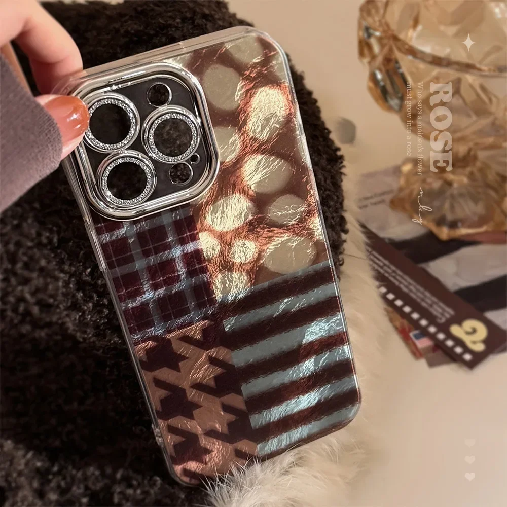 American Retro Leopard Print Stitching Phone Case for IPhone16 15 14 12 13 11 Pro ProMax Plus X XR Shockproof Phone Cover