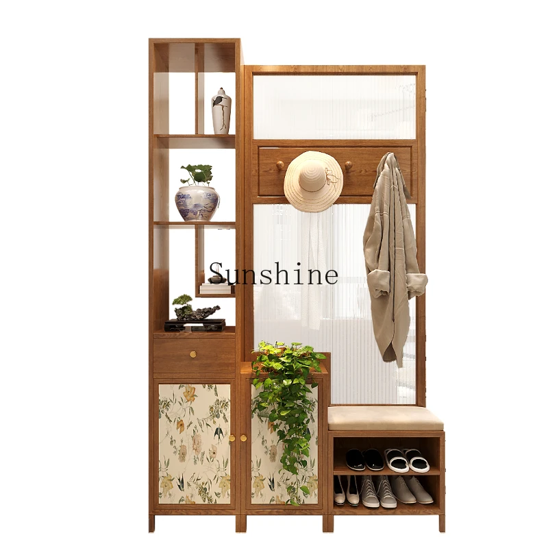 

Modern Chinese glass screen partition entrance entrance simple shoe cabinet rack shoe changing stool