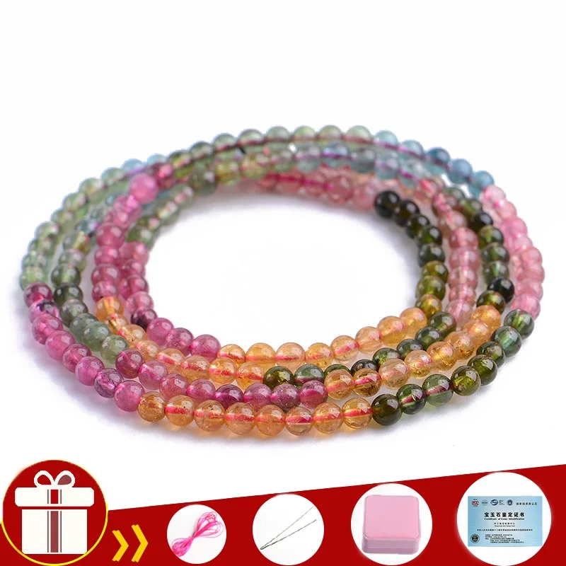 6A With Certificate Natural Brazil Candy Tourmaline 3 Circles Crystal Bracelet Genuine Quartz
