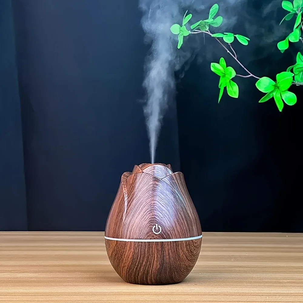 Elegant 4.4oz Wooden Aromatherapy Diffuser with Touch Control & Auto Shut-Off - USB Powered, Includes 2 Essential Oils for Home