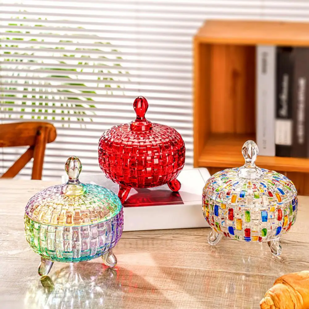

Colorful Glass Candy Jar Hand-painted Glass Candy Dish with Lid Colorful Decorative Jewelry Box Elegant Faux Candy for Snacks