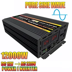 10000W/12000W Car Inverter LCD Display Vehicle Smart Inverter DC 12 V To AC 220V Digital Pure Sine Wave Power Inverter