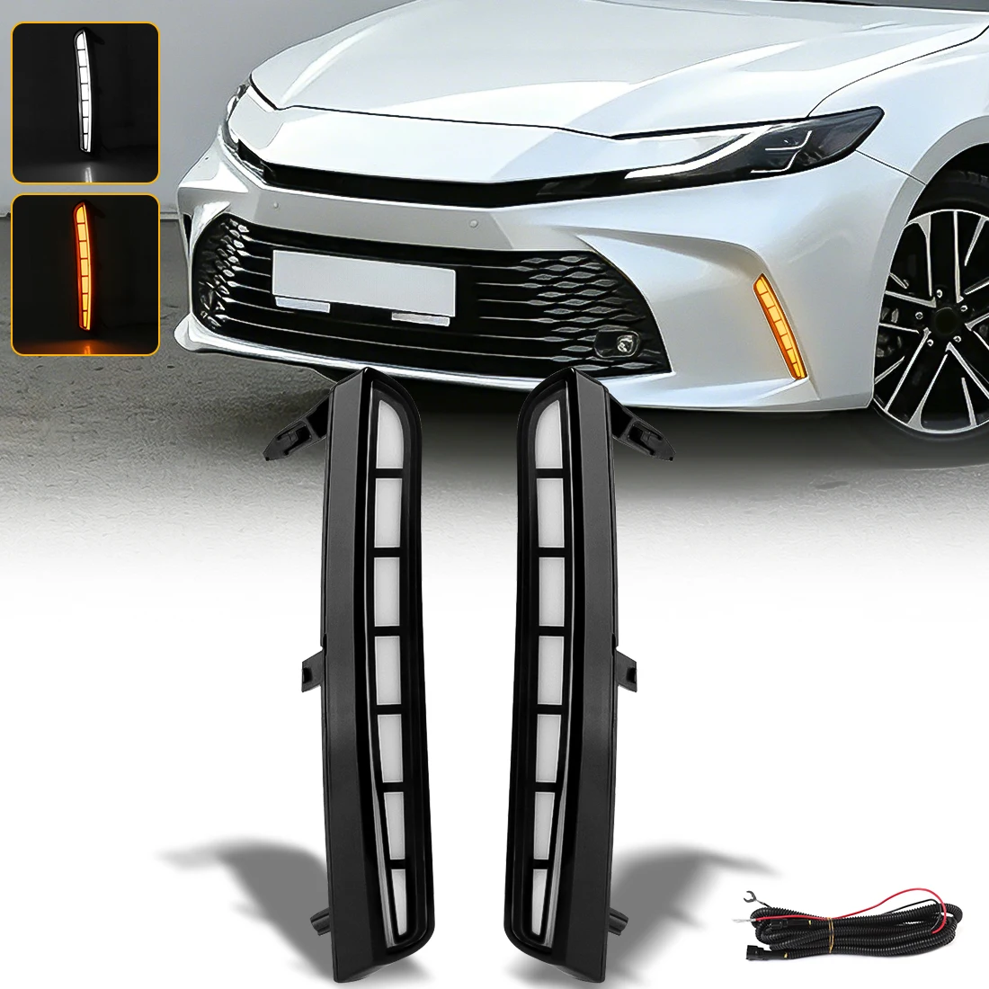 LED DRL For Toyota Camry 2024 2025 9 Generation Daytime Running Lights Yellow Turn Signal Lamp White Front Bumper Daylights 12V