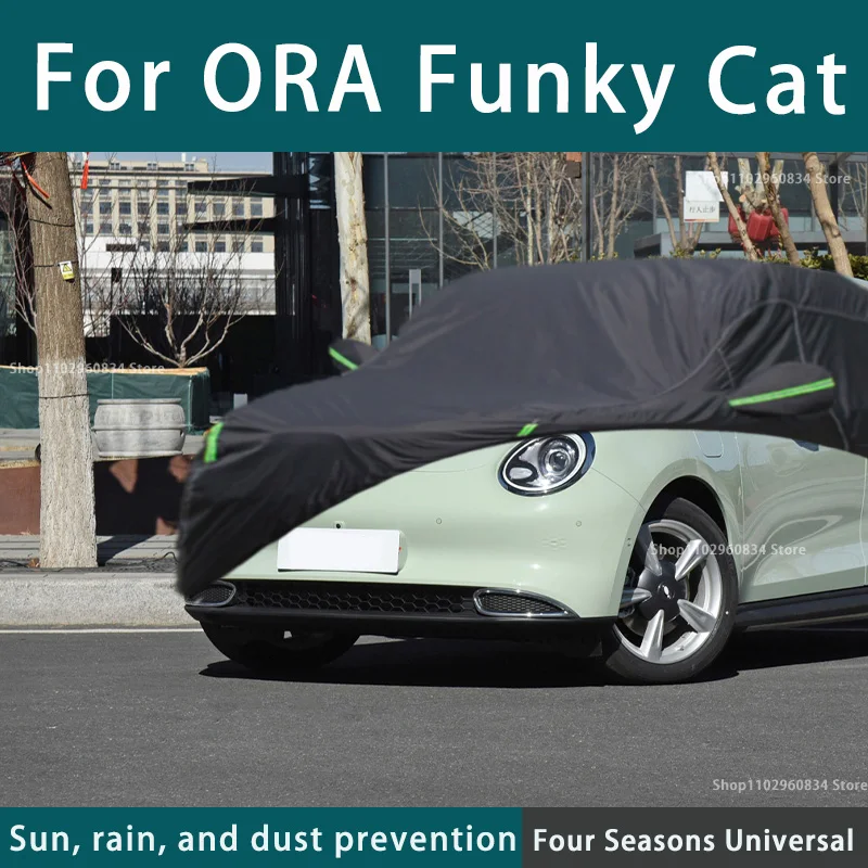 

For ORA Funky Cat 210T Full Car Covers Outdoor Uv Sun Protection Dust Rain Snow Protective Car Cover Auto Black Cover