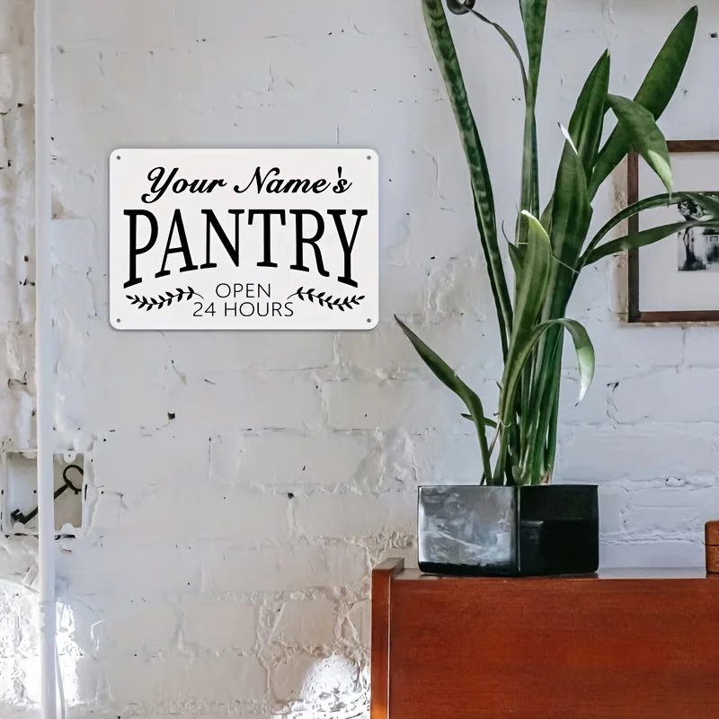 Custom Name Pantry Sign, 12x8 Inch Vintage Metal Tin Sign, Personalized Kitchen Decor, Weather-Resistant Farmhouse Wall Plaque f