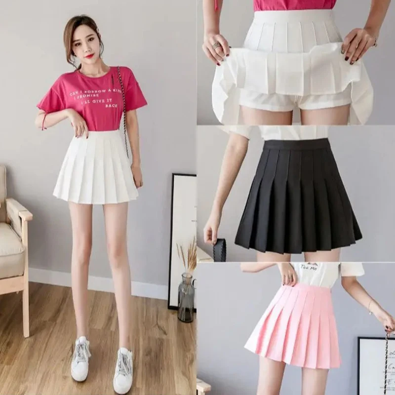

Летние классические модные плиссированные юбки для девушек, элегантные однотонные тонкие юбки JK, женские корейские юбки А-силуэта с высокой талией