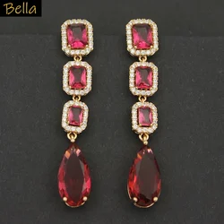 Long Drop Earrings for Women Luxury Jewelry Elegant Wedding Party Accessories Red Green Water Drop Earrings Gift Wife