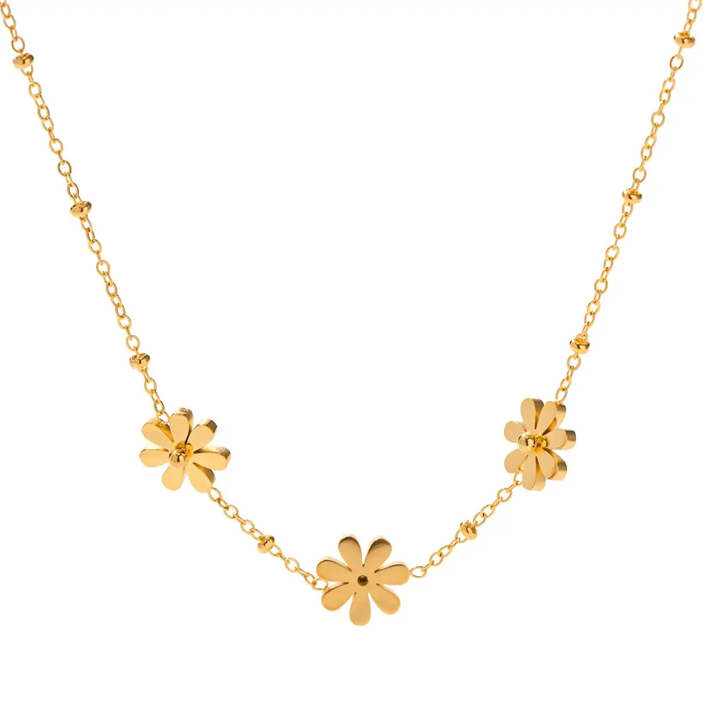 Charm 18k Gold Plated Stainless Steel Rhinestone Flower Necklace For Girls Stylish Waterproof Hypoallergenic Jewelry