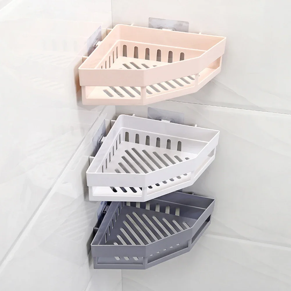 Plastic Triangle Bathroom Shelf Organizer Shampoo Gel Storage Basket Bathroom Corner Shower Rack Holder White Gray Pink