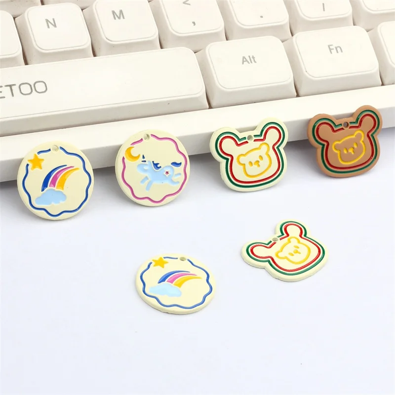 2pcs Cute Cartoon Round Bear Unicorn Rainbow Charms DIY for Necklaces Earrings Enamel Charms Making Jewelry Findings