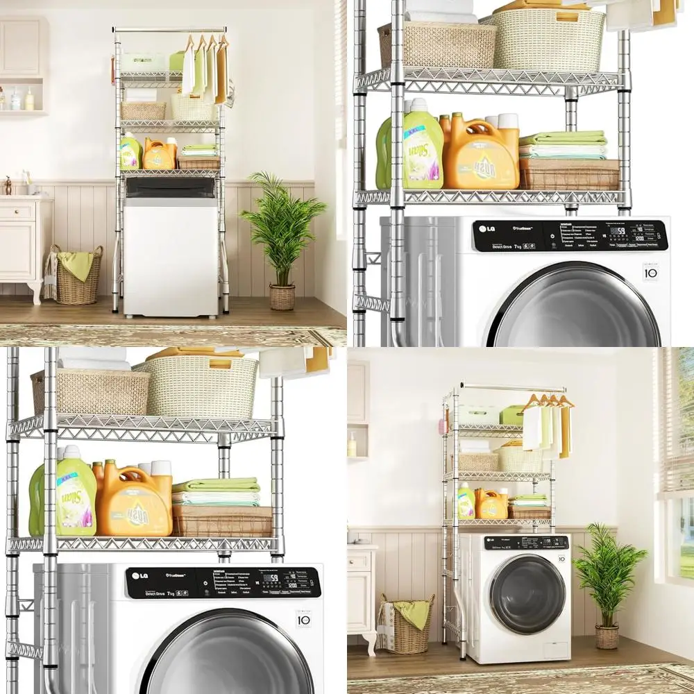 

3-х уровневая хромированная металлическая полка для прачечной, органайзер для хранения сушильной машины, 28,3 В x 19,7 D x 77,6 В