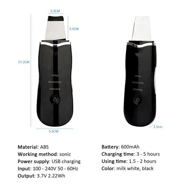Portable Dead Skin Blackhead Remove Lon Ultrasound Facial Spatula Face Peeling Skin Scrubber Ultrasonic
