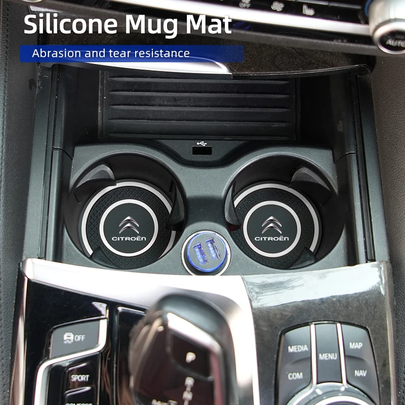 Silicone Double Ring Car Cup Mat Anti-Slip Insert For Citroen C4 C3 C5 C1 C2 Berlingo Celysee Cactus Picasso Aircross Saxo Grand