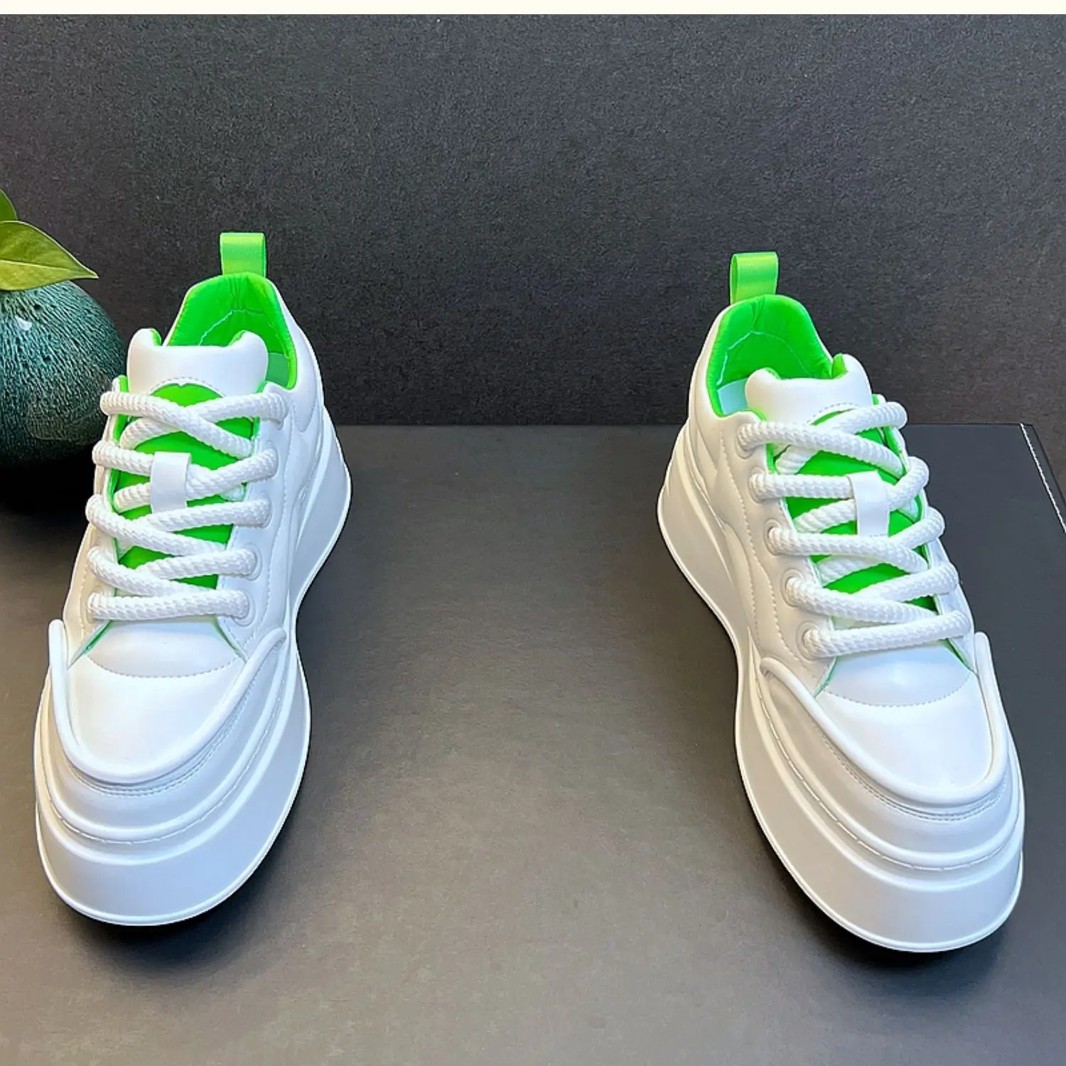 Two Tone Platform Shoes for Men Chunky Faux Leather Sneakers Man Tenis Vulcanized Shoes Male Laced Up Trainers Hip Hop Boy Shoes