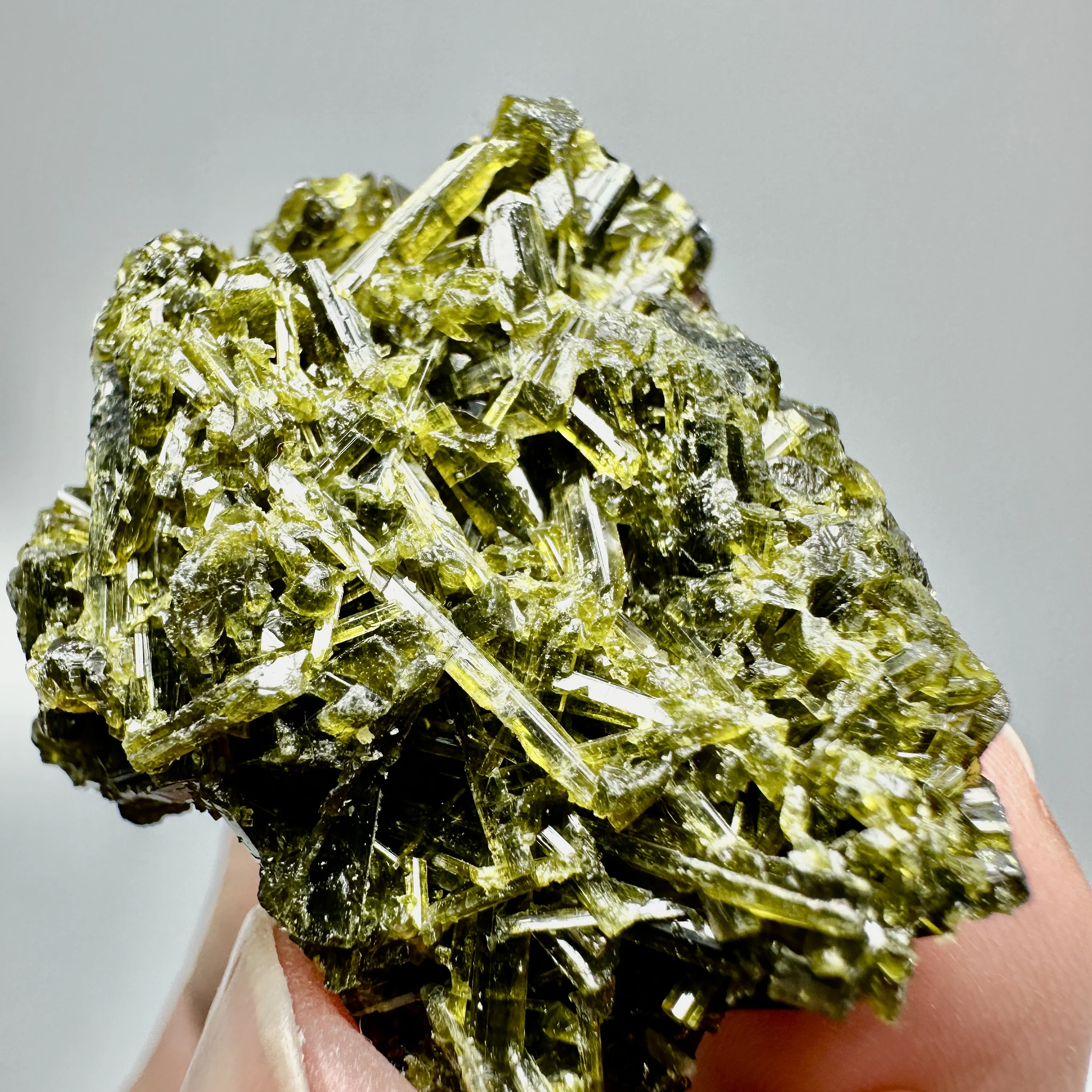 Natural Green Epidote Crystal Cluster Specimen - Raw Mineral Stone Healing Reiki Home Decor Gift