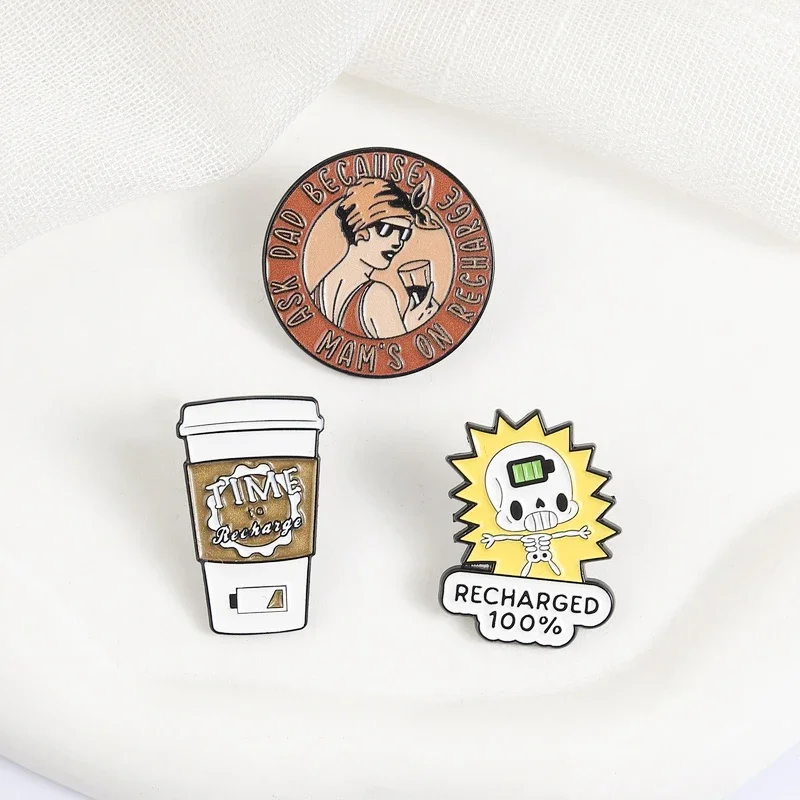 Fun Cartoon Enamel Brooch Coffee Girl Pin Tomato Flame Book Glue Gun Carrot Stomach Butterfly Tarot Card Battery Badge Jewelry