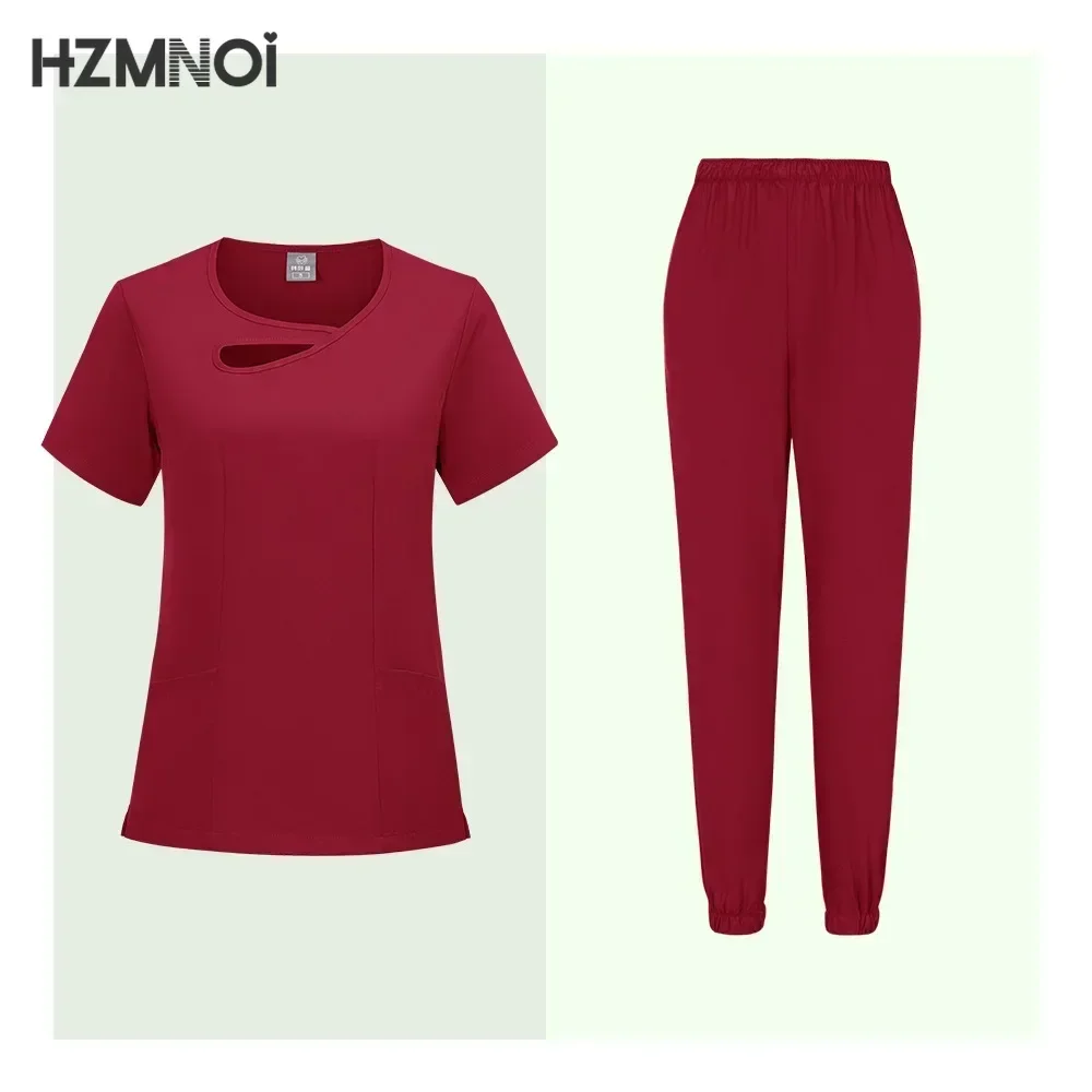 Vrouwen Medische Uniformen Elastische Scrubs Sets Ziekenhuis Chirurgische Jurken Korte Mouw Tops Broek Verpleegkundige Accessoires Artsen Kleding