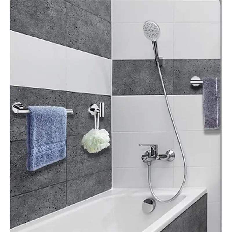 JHD Bathroom Hardware Set Accessories Wall Mounted Stainless Steel Towel Bar Toilet Paper Holder Hook Bathroom Kit Silver