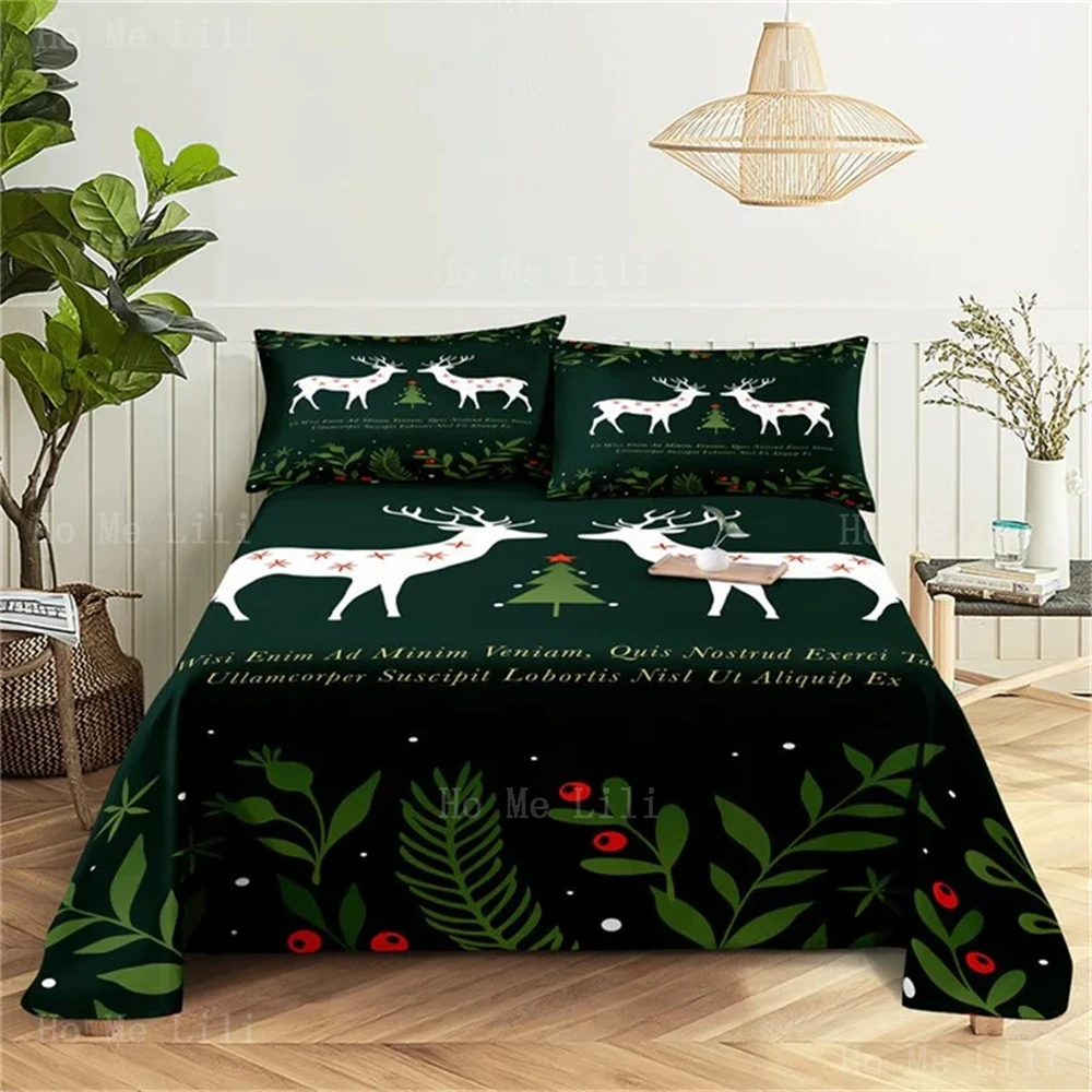 Christmas Leaves Elk Xmas Tree New Year Green Duvet Cover Bedroom Decor